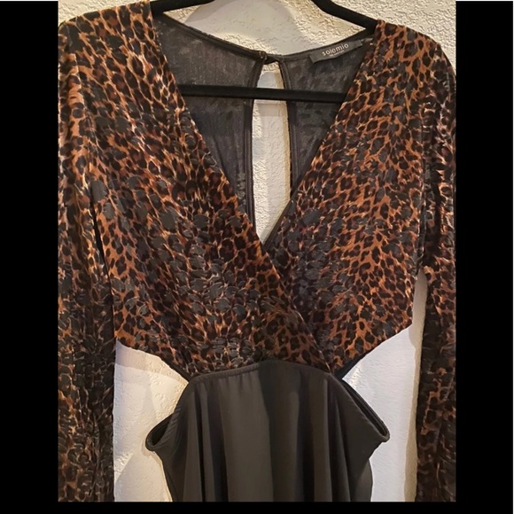 Solemio Leopard dress high low cutout small black - Picture 1 of 4